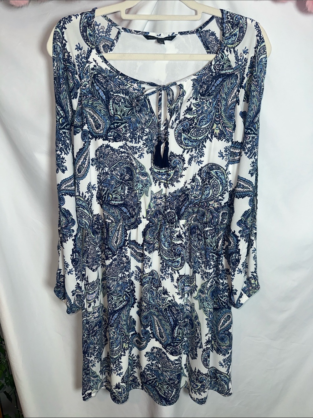 Signature Studio Blue and White Paisley Tie-Neck Tunic